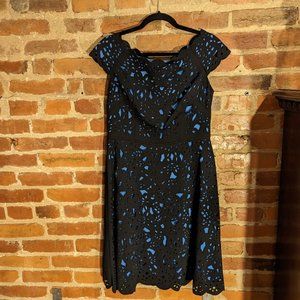 Shani off the Shoulder Laser Cutting Dress in Black/Blue-Size 8